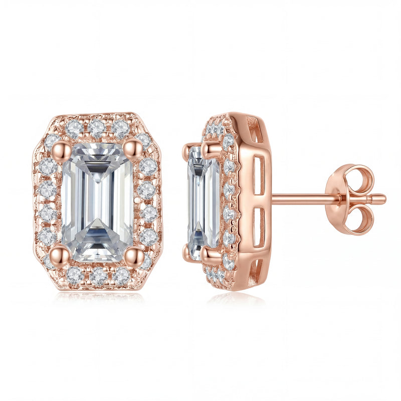 Émeraude Halo Stud Earrings