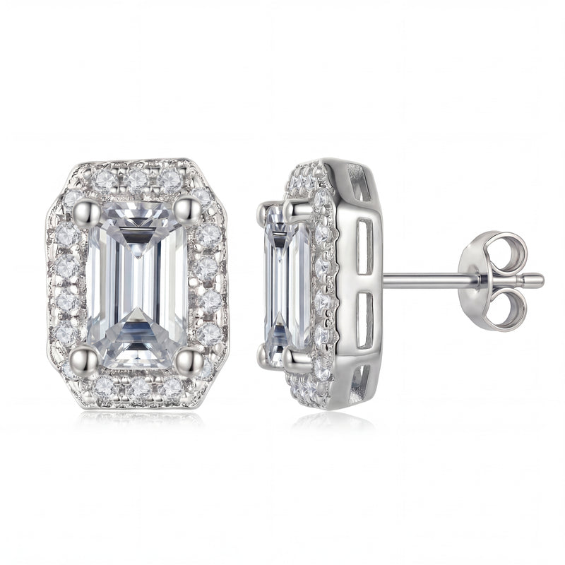 Émeraude Halo Stud Earrings