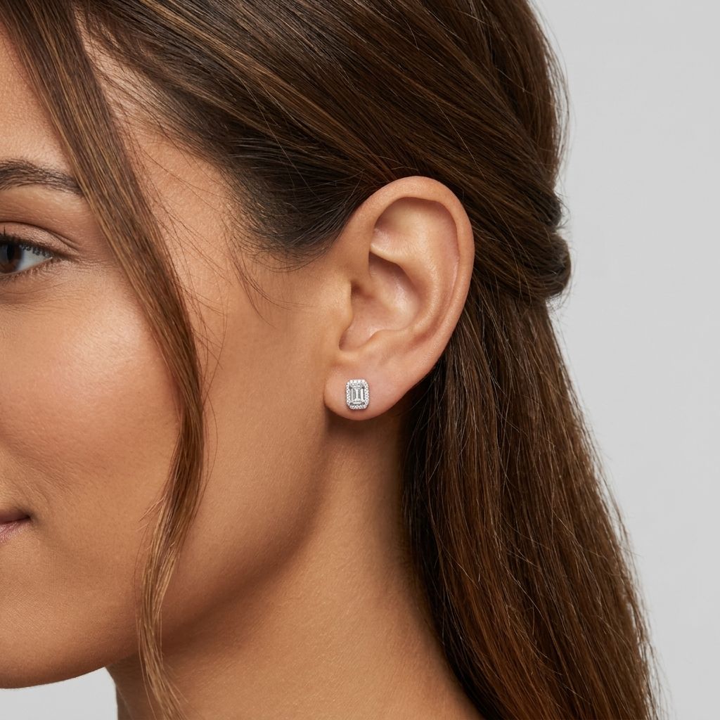 Émeraude Halo Stud Earrings