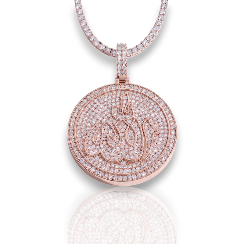 Aureline Iman necklace featuring a rose gold vermeil circular medallion with pavé-set white lab-grown Auréline Gems